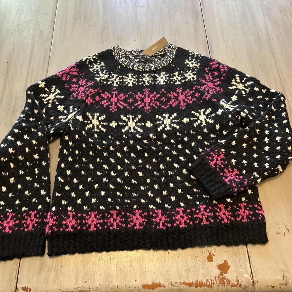 NWT J Crew Jacquard Snowflake Fair Isle Sweater Sz S Chunky Knit Wool Alpaca